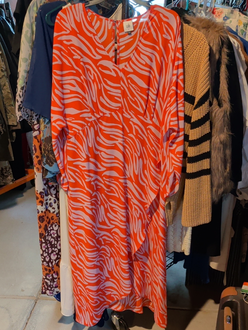 CAbi Orange and White Zebra-Print Maxi Dress